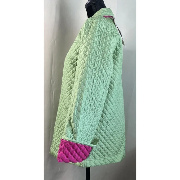 Quacker Factory Small Green Pink Quilted 100% Silk Jacket Coat Full Zip NEW - Picture 4 of 8